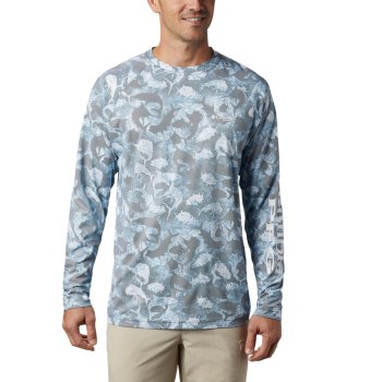 Pánské Mikiny Columbia PFG Terminal Deflector Printed Long Sleeve Tmavě Blankyt Maskáčové QRHCLW476